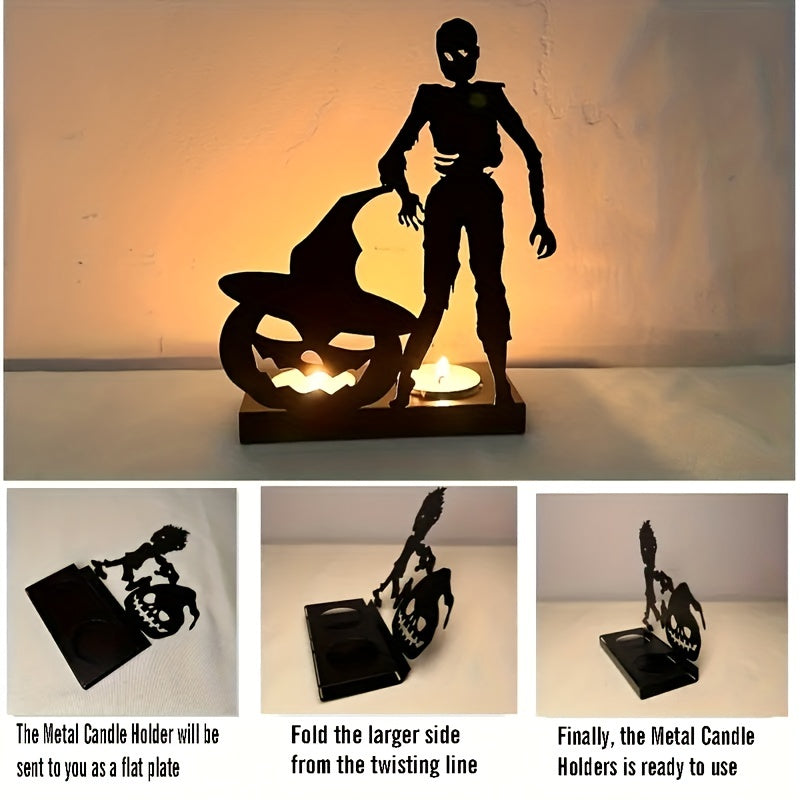 Portavelas de metal con forma de esqueleto A